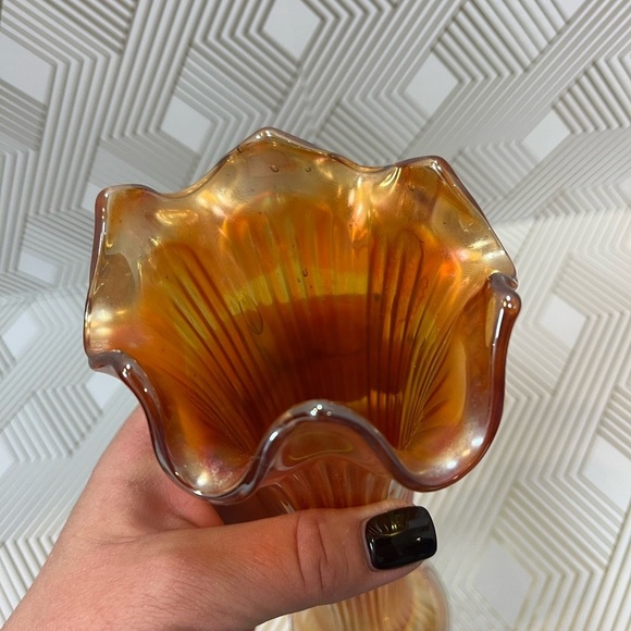 Vintage Fenton Marigold Carnival Glass Ribbed Swung Vase 9” - Picture 5 of 12